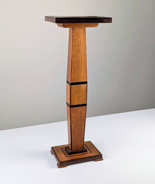 Art Deco Podest Säule in geometrischer Marketerie und Intarsienholz, 1920er Jahre