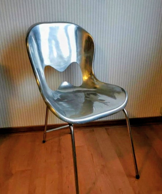 Image 1 of 3 chaises Umbra design de Karim Rashid, chaises de salle à manger en acier inoxydable