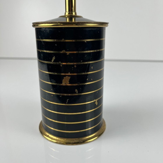 Image 1 of Sigarettendispenser/houder van zwart en goudkleurig metaal, jaren 60/70.