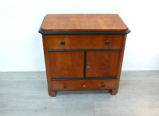 Biedermeier washstand chest of drawers, wash cabinet antique around 1850, ash and black