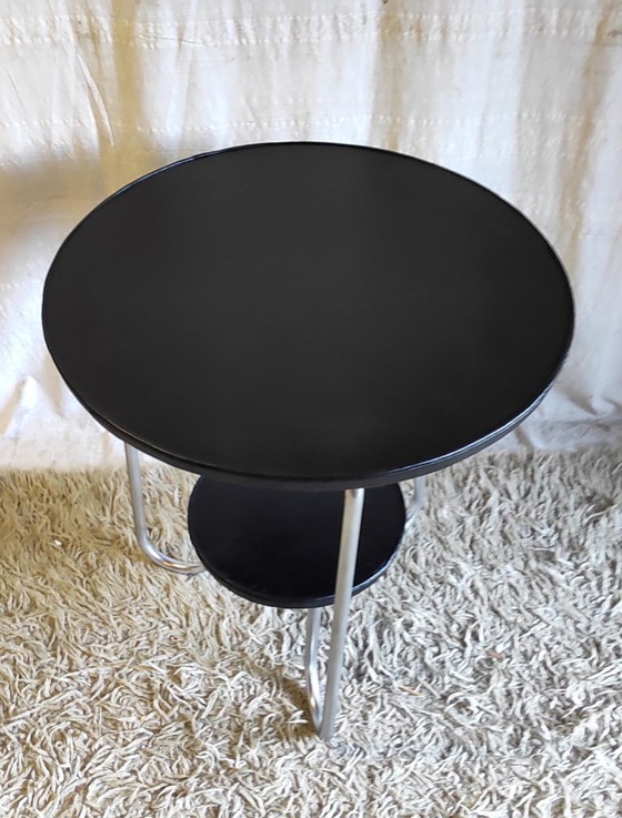 Image 1 of Tavolino laterale in stile Bauhaus in metallo e legno - metà del XX secolo