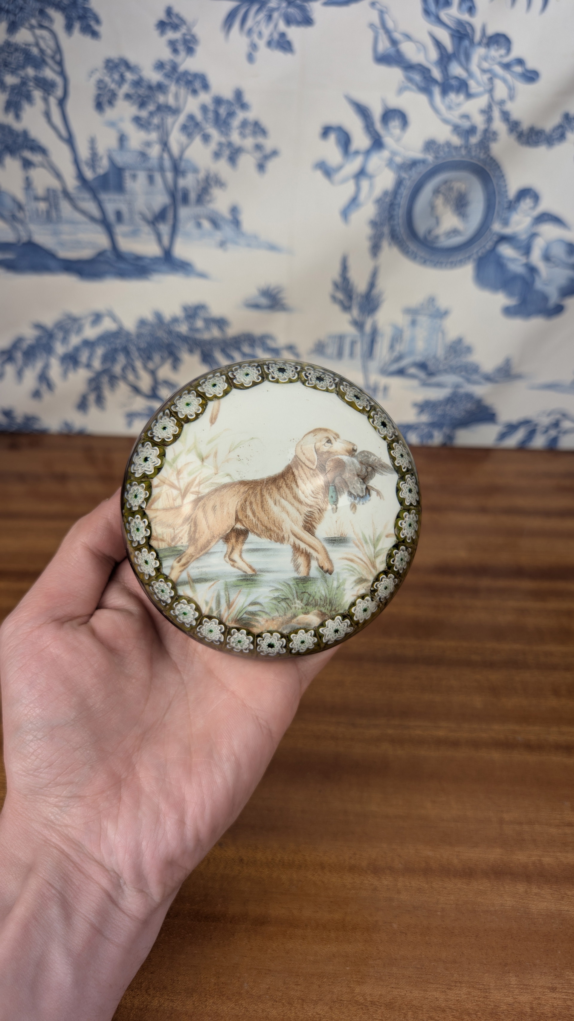 Baccarat crystal paper press with hunting dog and game millefiori