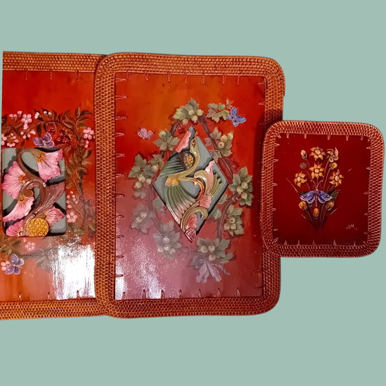 Image 1 of beautiful set of 4 napkins and a bowl.hand made