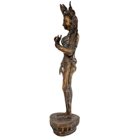 Antique Standing Tara Statue – Fire-gilded Bronze Nepal 18th Century – Sculpture (photo 8 of 10)