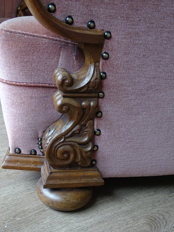 Image 1 of ⚠️ 2 sur 4 encore disponibles | Fauteuils club Art déco (env. 1920-1950) | Velours rose poudré | Chêne sculpté