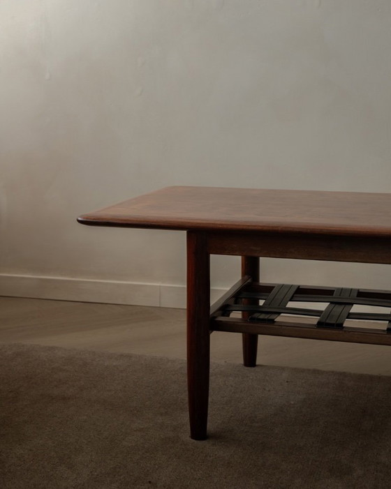 Image 1 of Vintage Rosewood Coffee Table With Leather Magazine Shelf by Topform, Mid-Century Dutch Design, 1960s