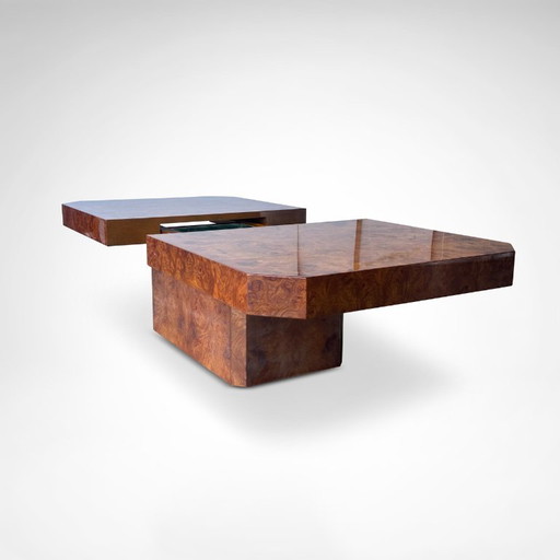 Burl Wood Coffee Table With Bar By Maison Lancel France 1980s – salontafels