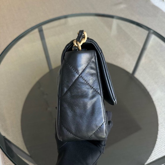 Image 1 of Chanel 19 Bag Small C19 - Quilted Goatskin Black Gold Two-tone Hardware Series 30