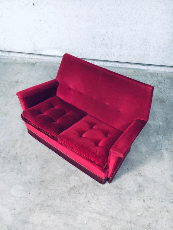 Image 1 of Hollywood Regency Style Fuchsia Velvet 2 Seat Sofa with fringe 1960's