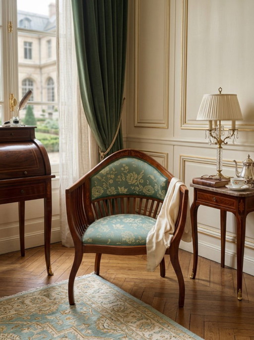 Elegant Inlaid Cherry Wood Bedroom Armchair