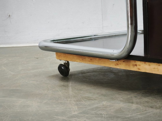 Rare 1970s Space Age Chrome, Smoked Glass and Wood Bar Cart – Metal (photo 2 of 14)