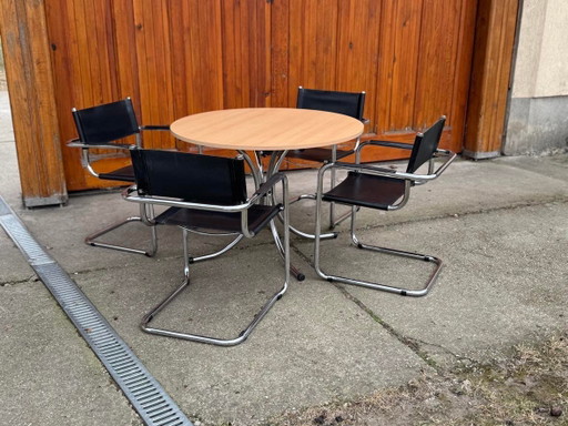 Mesa de comedor redonda italiana Effezeta con sillas, años 90, juego de 5