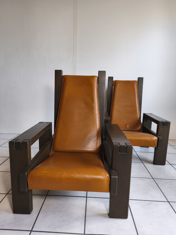 Fauteuils Lounge Sculpturaux en Cuir Années 80 Style Pierre Chapo – Chaises & fauteuils, Leather, Wood (photo 3 of 7)