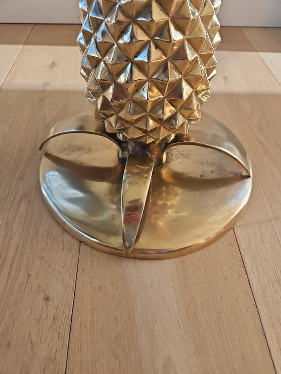 Image 1 of Tavolino da caffè Hollywood Regency Pineapple in ottone e vetro, Parigi, Francia, anni '70