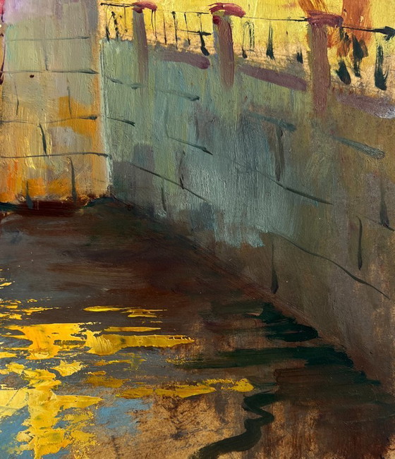 Image 1 of Original Oil Painting Autumn City Landscape The quiet whisper of a city park