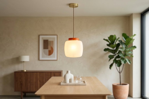 Vintage Space Age Pendant Lamp from the 1970s – Opal Glass and Pop Orange