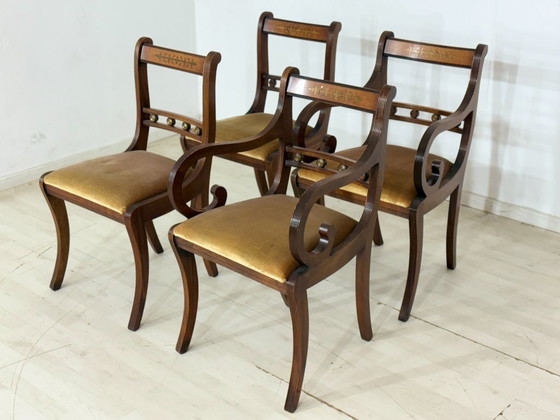 Image 1 of Set di 4 sedie da pranzo in stile coloniale / sedie in mogano / sedie da cucina vintage