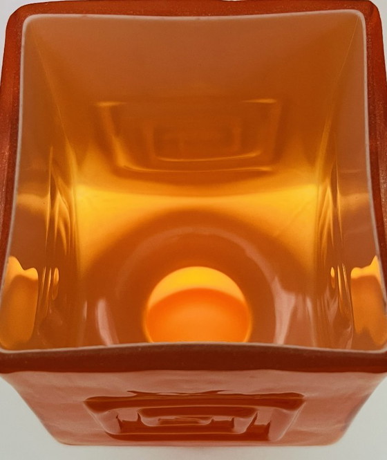 Image 1 of Retro Fans - Vaas - Jaren 60 - Fel Oranje -Fåglavik Glasbruk -Zweden