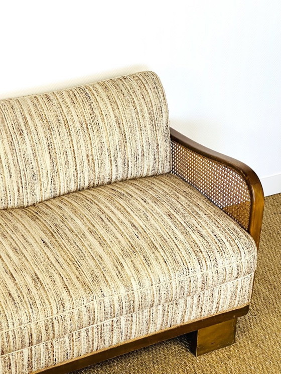 Image 1 of Vintage Art Deco woonkamerset van gebogen hout en riet, 1950, set van 3