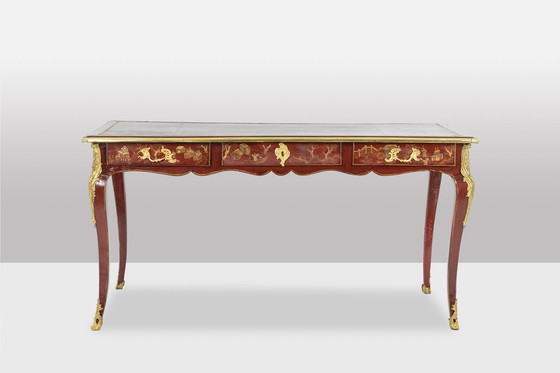 Image 1 of Bureau Plat de Style Louis XV à Décor de Scènes Lacustres, Circa 1850