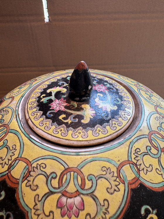 Hand-painted Chinese Vase Ginger Jar Famille Noir from 1950-1960 Height 37cm – Asian vases from Holland (photo 7 of 10)