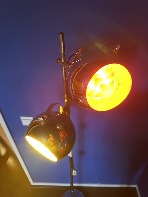 Space Age chrome floor lamp – 70s design, 163 cm high, large adjustable spotlights