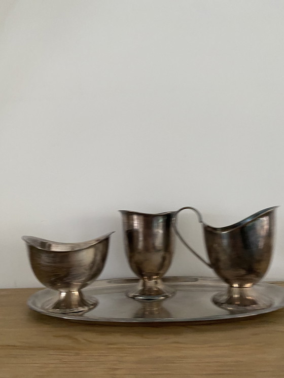 Image 1 of Zwaar verzilverde vintage Douwe Egberts suiker en melk set