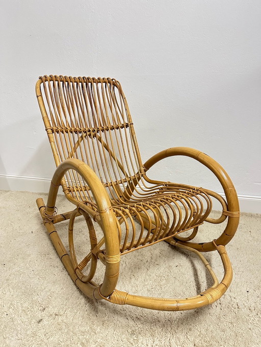 Bambus Rattan Schaukelstuhl