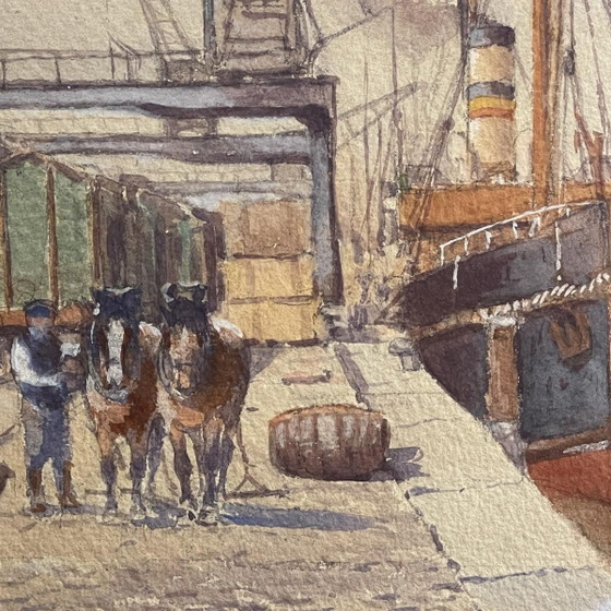 Emile Lhernault, Darsena a Bruxelles, Acquerello, Anni '10 – Dipinti e disegni, Paper (photo 5 of 12)
