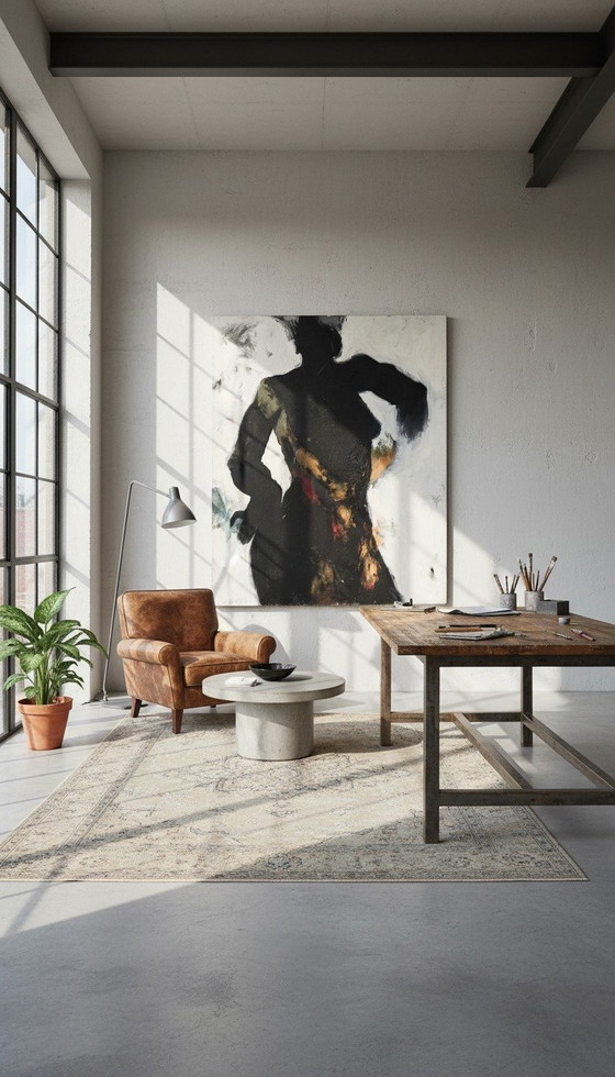 Image 1 of Large expressive figurative oil painting - 130 x 160 cm