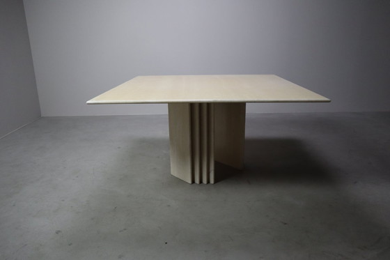 Image 1 of  Esstisch aus Travertin mit skulpturalem Sockel, Italien 1960er Jahre