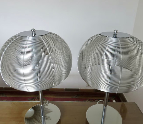 Image 1 of 2x Large Chrome Metal "Mushroom" Lamps