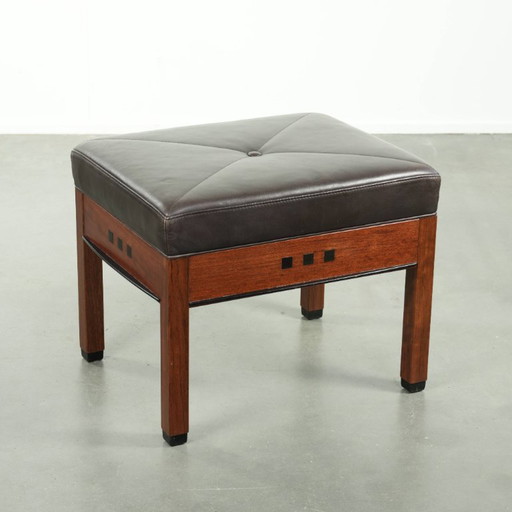 Chocolate brown cowhide Schuitema Art Deco design ottoman/footstool from the Decoforma series