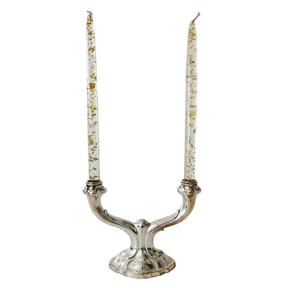 Image 1 of Vintage German Art Nouveau silver-plated candlestick with double arms, 1950s