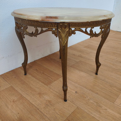 Vintage Regency ronde salontafel koffietafel met marmer, onyx blad