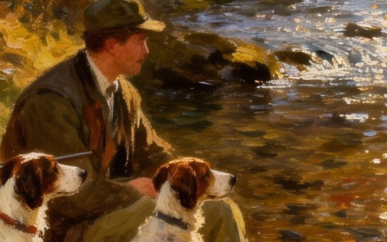 Image 1 of Impressionist painting on acrylic canvas / Moment of relaxation during the hunt / (80x60) cm