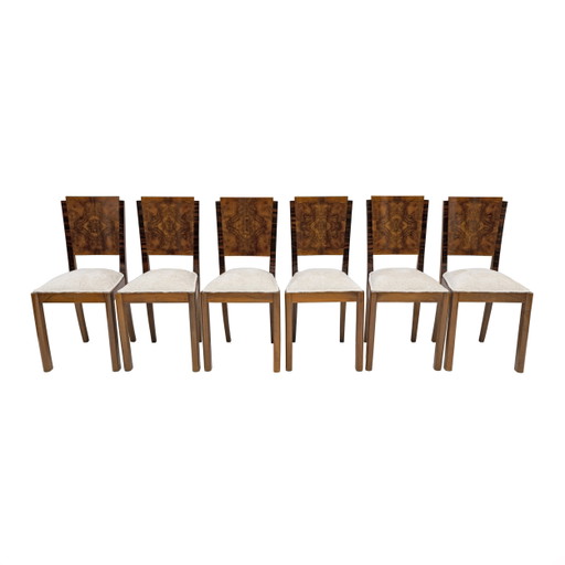 Six chaises de salle à manger Art Dèco en noyer italien, années 1940