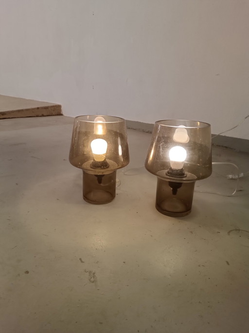 2 x brown glass mushroom table lamps 
