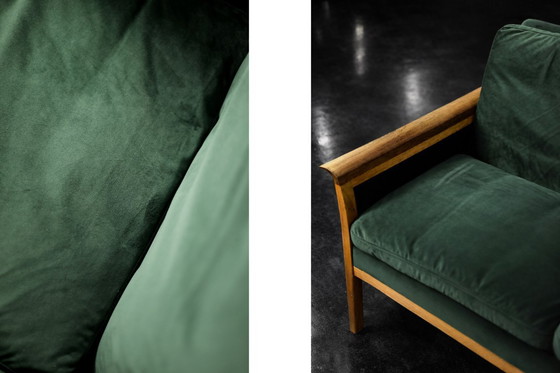 Image 1 of Divano e sedia vintage in palissandro norvegese e velluto verde bottiglia di Knut Sæter per Vatne Møbler, anni '60, set di 2
