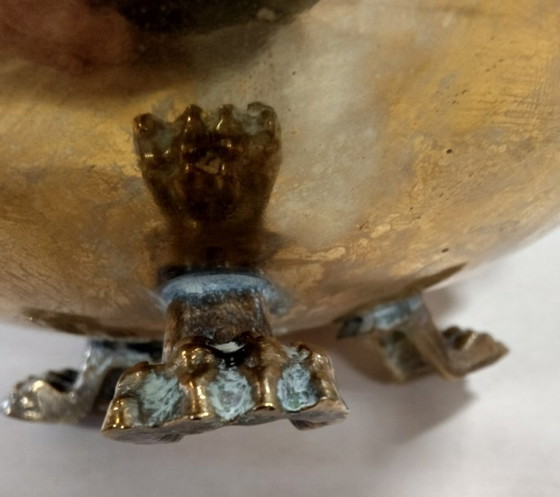 Image 1 of Antique copper bowl, griffin handles, lion paws