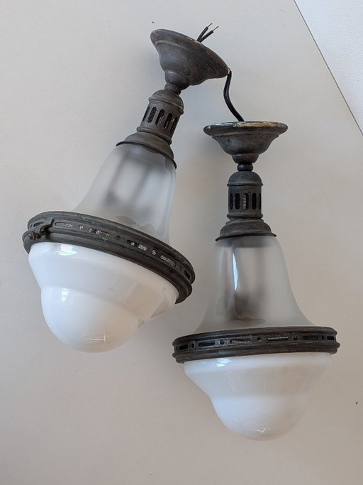 Paire de suspensions vintage style « Luzette » – Bauhaus / Art déco français – Recâblées