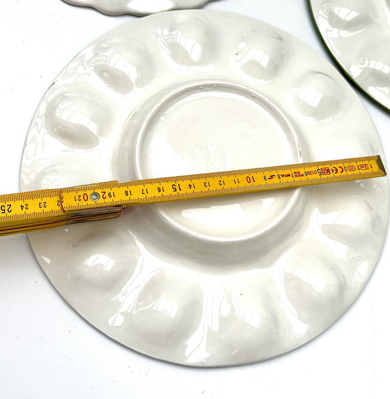 Image 1 of Tres platos de ostras/huevos pintados a mano – Sarreguemines, Francia