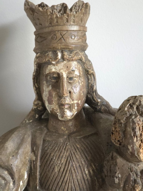 Monumental Estatua Antigua de Roble de la Virgen con el Niño – Siglo XVII (80 cm) – Esculturas, Wood (photo 2 of 6)