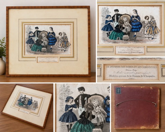 Antique Hand-Colored Fashion Print 19th Century – Le Journal Des Dames – Art, Glass, Paper (photo 4 of 5)