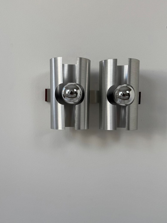 Image 1 of Applique vintage double métal brossé et palissandre, France, 1970