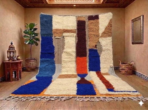 Traditioneller handgewebter Berber-Teppich aus reiner Wolle mit farbigen Mustern 200/300 cm