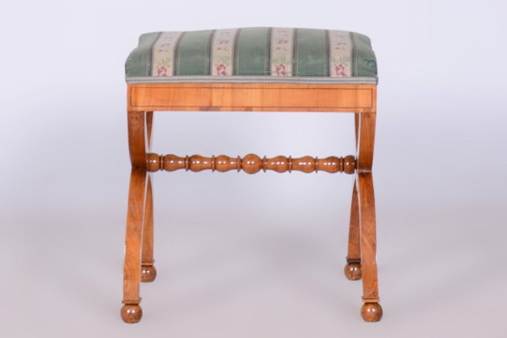 Restored Biedermeier Armchair with Stool, Beech, Oak, Cherry, Austria, 1830s – Textile, Wood (photo 14 of 20)