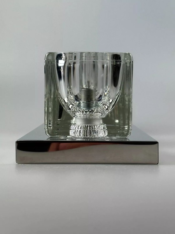 Image 1 of Lampada da parete a cubo Peill &amp; Putzler anni '60 e '70, applique da parete in vetro ghiacciato, design spaziale