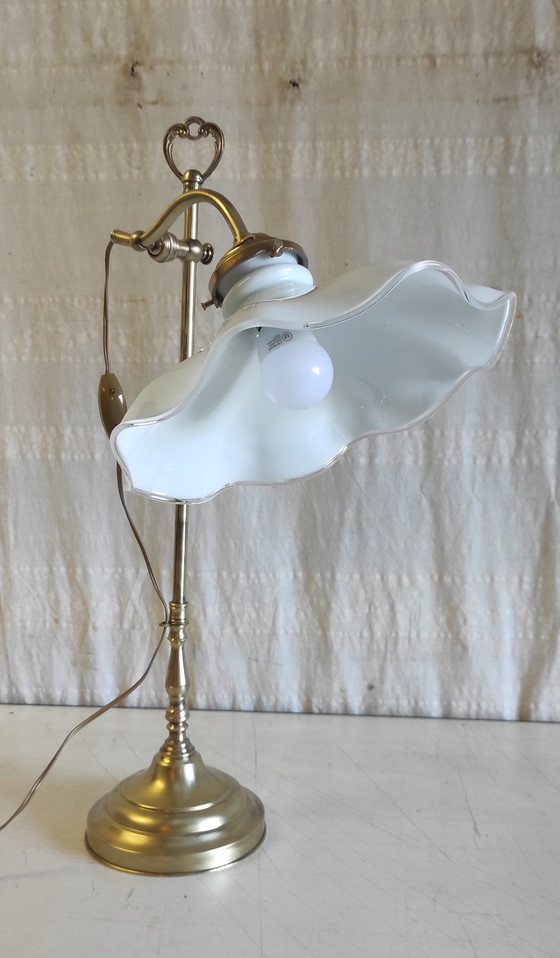 Image 1 of Articulated table lamp in brass and opaline glass - mid-20th century