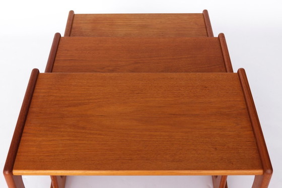 Image 1 of Set of 3 Teak Nesting Tables – 1970s Danish Mid-Century Modern Design, Vintage Side Tables, Scandinavian Teak Furniture
